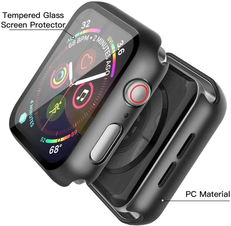 Misxi 2 Pack Hard PC Case with Tempered Glass Screen Protector Compatible with Apple Watch SE 3 (2025) SE 2 SE Series 6 Series 5 Series 4 40mm, Black - Image 3